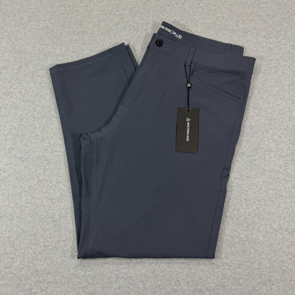 Western Rise Mens Evolution Pant Slim Fit 38x30 Blue Gray Stretch Travel NWT